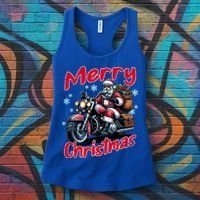 Santa Riding Motorcycle Merry Christmas Festive Xmas Holiday Gift Women's Tank Top thumb 3