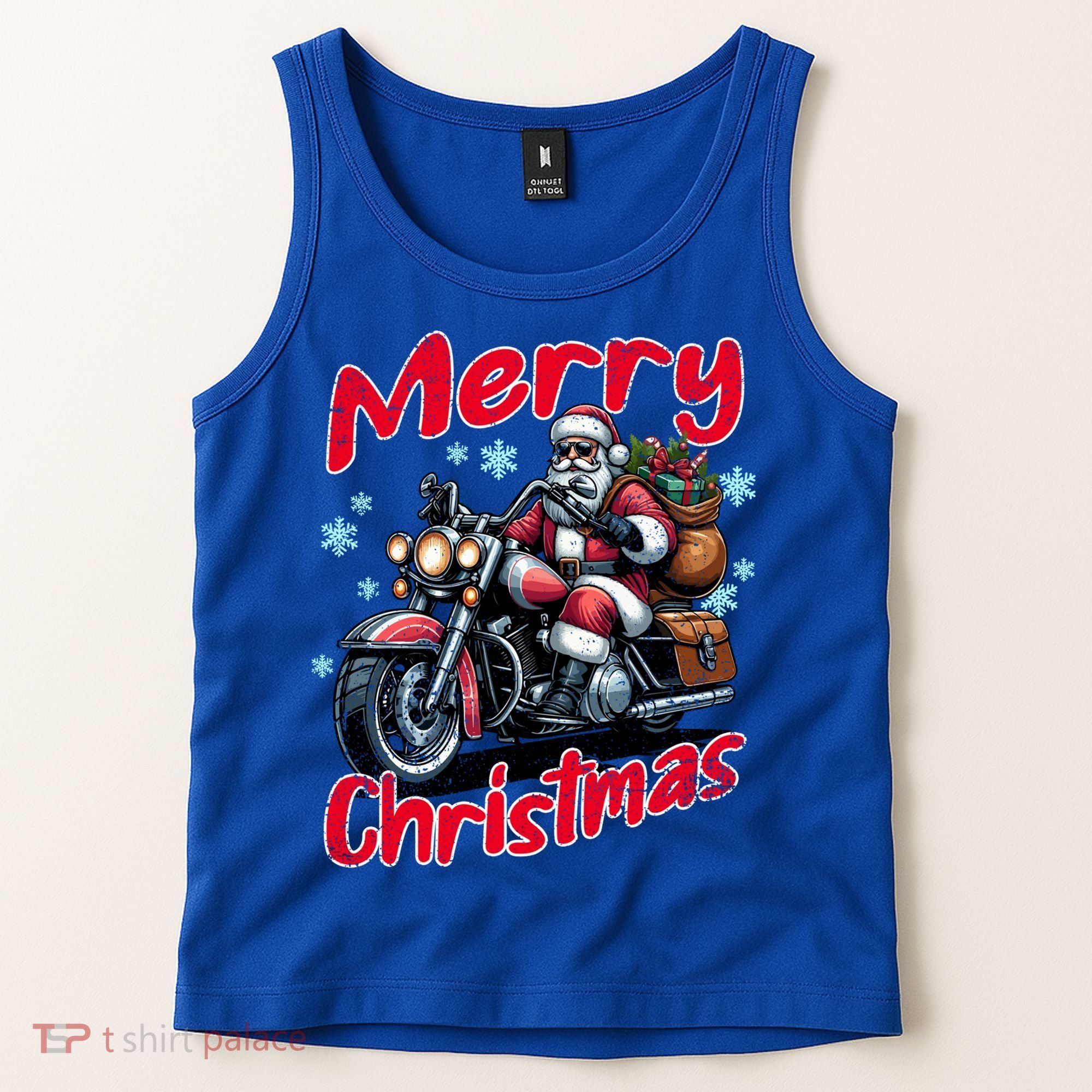 Santa Riding Motorcycle Merry Christmas Festive Xmas Holiday Gift Tank Top