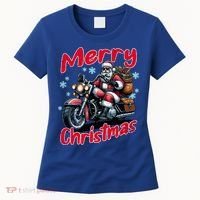Santa Riding Motorcycle Merry Christmas Festive Xmas Holiday Gift Women's T-Shirt thumb 0