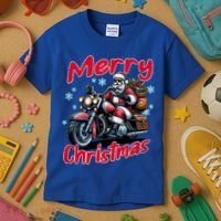 Santa Riding Motorcycle Merry Christmas Festive Xmas Holiday Gift Kids T-Shirt thumb 3