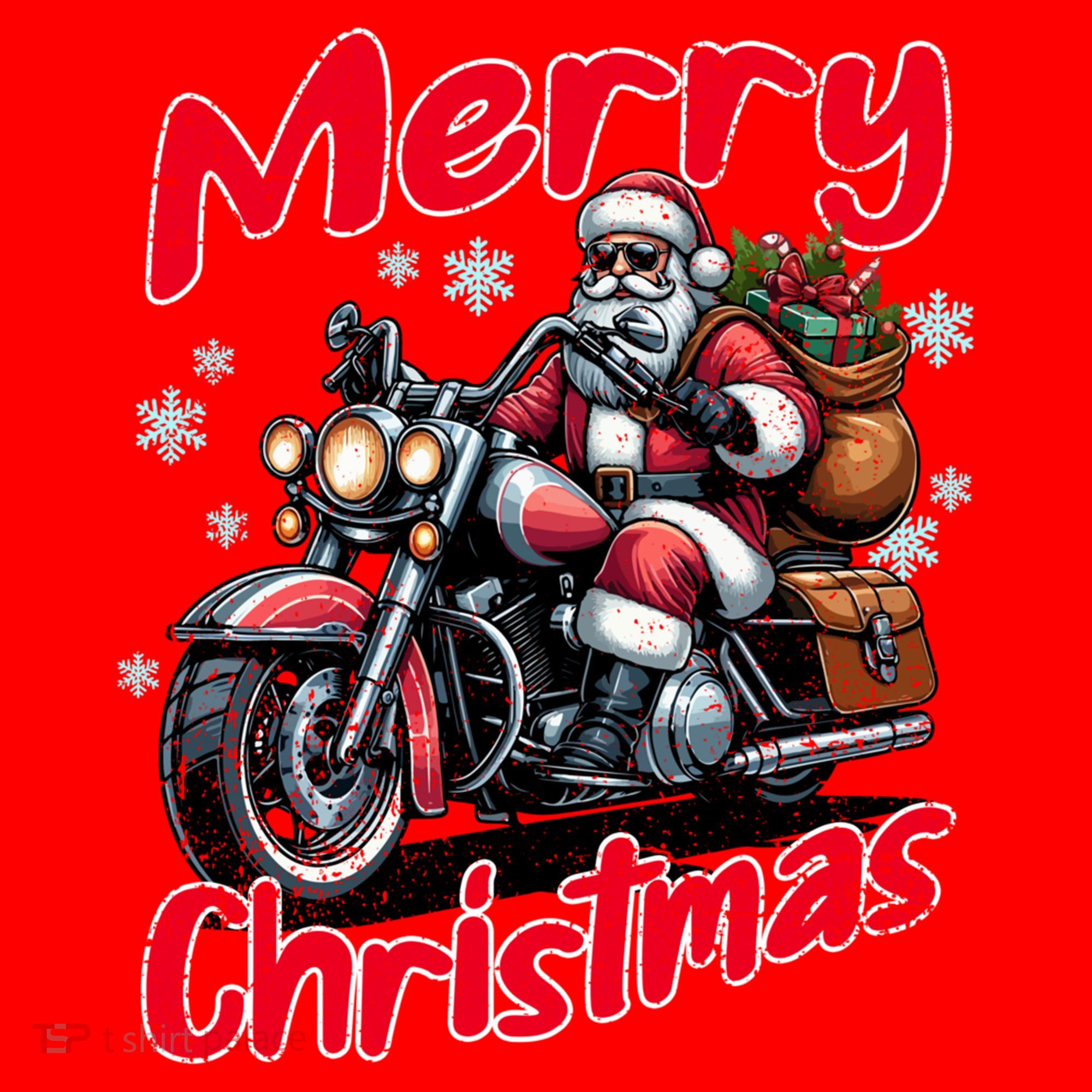 Santa Riding Motorcycle Merry Christmas Festive Xmas Holiday Gift Santa Hat