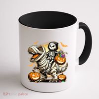 Skeleton Riding Mummy Dinosaur Halloween Pumpkin Cool Gift Coffee Mug thumb 1