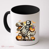 Skeleton Riding Mummy Dinosaur Halloween Pumpkin Cool Gift Coffee Mug thumb 0