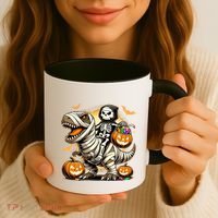 Skeleton Riding Mummy Dinosaur Halloween Pumpkin Cool Gift Coffee Mug thumb 3