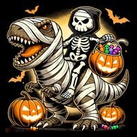 Skeleton Riding Mummy Dinosaur Halloween Pumpkin Cool Gift Coffee Mug thumb 5