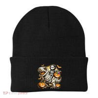 Skeleton Riding Mummy Dinosaur Halloween Pumpkin Cool Gift Beanie thumb 0