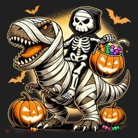 Skeleton Riding Mummy Dinosaur Halloween Pumpkin Cool Gift Beanie thumb 2
