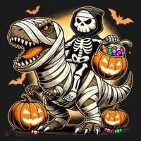 Skeleton Riding Mummy Dinosaur Halloween Pumpkin Cool Gift Pajama Set thumb 2