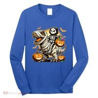 Skeleton Riding Mummy Dinosaur Halloween Pumpkin Cool Gift Long Sleeve Shirt thumb 0