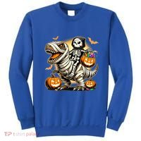 Skeleton Riding Mummy Dinosaur Halloween Pumpkin Cool Gift Sweatshirt thumb 0