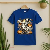 Skeleton Riding Mummy Dinosaur Halloween Pumpkin Cool Gift T-Shirt thumb 2