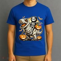 Skeleton Riding Mummy Dinosaur Halloween Pumpkin Cool Gift T-Shirt thumb 3