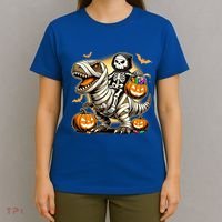 Skeleton Riding Mummy Dinosaur Halloween Pumpkin Cool Gift T-Shirt thumb 4