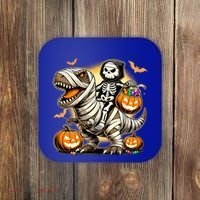 Skeleton Riding Mummy Dinosaur Halloween Pumpkin Cool Gift Coaster thumb 0