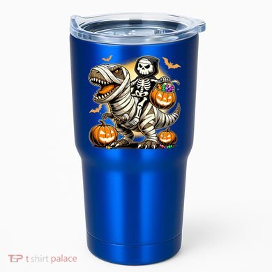 Skeleton Riding Mummy Dinosaur Halloween Pumpkin Cool Gift Tumbler