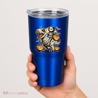 Skeleton Riding Mummy Dinosaur Halloween Pumpkin Cool Gift Tumbler thumb 2