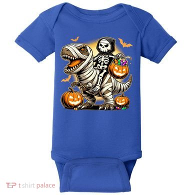 Skeleton Riding Mummy Dinosaur Halloween Pumpkin Cool Gift Baby Bodysuit