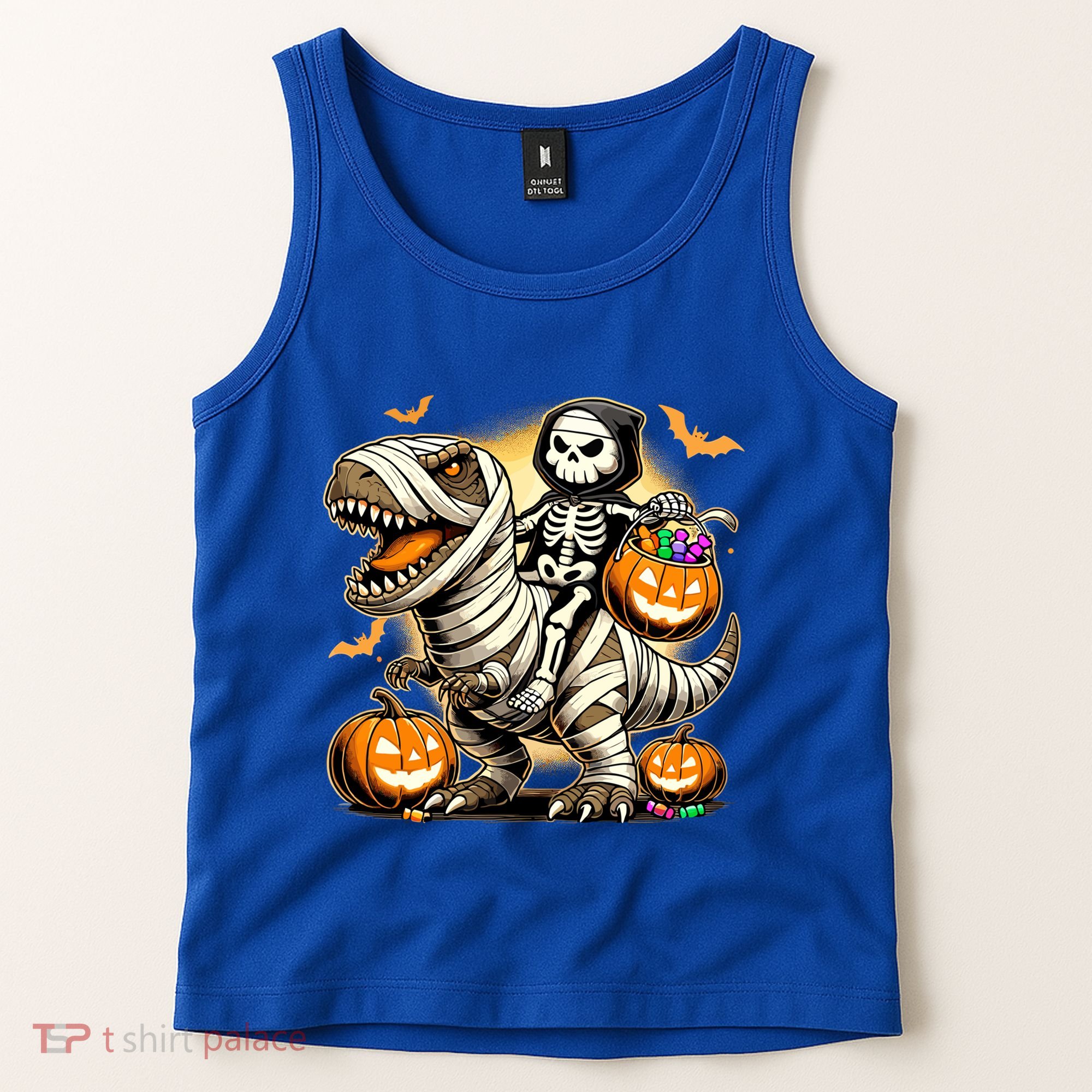 Skeleton Riding Mummy Dinosaur Halloween Pumpkin Cool Gift Tank Top