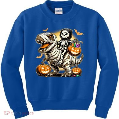 Skeleton Riding Mummy Dinosaur Halloween Pumpkin Cool Gift Kids Sweatshirt