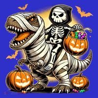 Skeleton Riding Mummy Dinosaur Halloween Pumpkin Cool Gift Kids Sweatshirt thumb 2