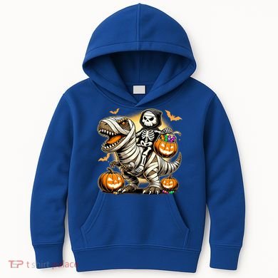 Skeleton Riding Mummy Dinosaur Halloween Pumpkin Cool Gift Kids Hoodie