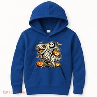 Skeleton Riding Mummy Dinosaur Halloween Pumpkin Cool Gift Kids Hoodie thumb 0