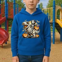 Skeleton Riding Mummy Dinosaur Halloween Pumpkin Cool Gift Kids Hoodie thumb 2