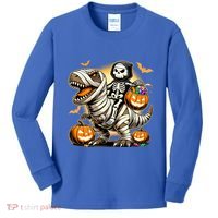 Skeleton Riding Mummy Dinosaur Halloween Pumpkin Cool Gift Kids Long Sleeve Shirt thumb 0