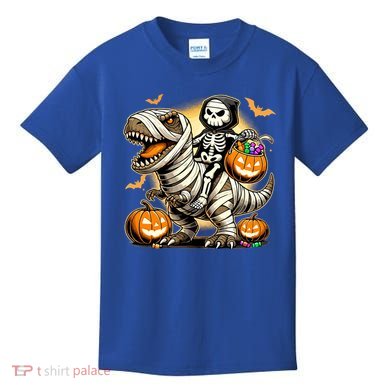Skeleton Riding Mummy Dinosaur Halloween Pumpkin Cool Gift Kids T-Shirt