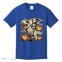 Skeleton Riding Mummy Dinosaur Halloween Pumpkin Cool Gift Kids T-Shirt thumb 0