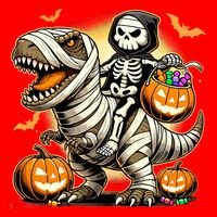 Skeleton Riding Mummy Dinosaur Halloween Pumpkin Cool Gift Santa Hat thumb 1