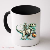 Skeleton Riding Mummy Dinosaur T Rex Halloween Funny Pumpkin Cute Gift Coffee Mug thumb 0