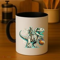 Skeleton Riding Mummy Dinosaur T Rex Halloween Funny Pumpkin Cute Gift Coffee Mug thumb 4