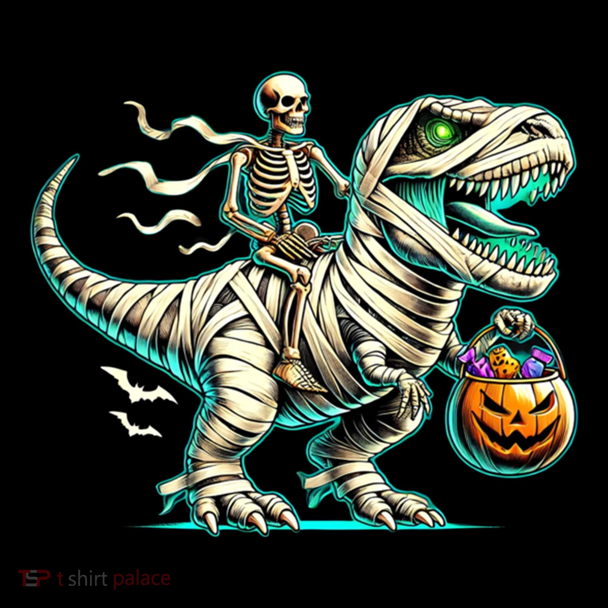 Skeleton Riding Mummy Dinosaur T Rex Halloween Funny Pumpkin Cute Gift Coffee Mug