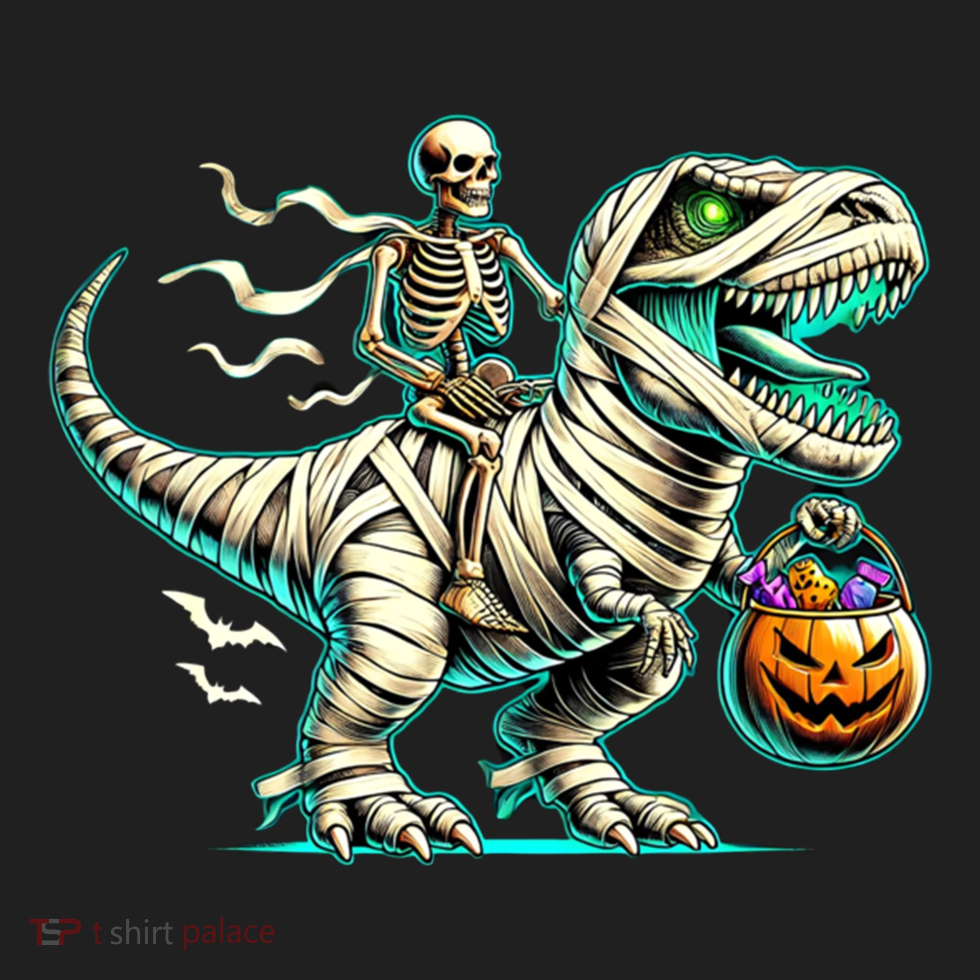 Skeleton Riding Mummy Dinosaur T Rex Halloween Funny Pumpkin Cute Gift Beanie