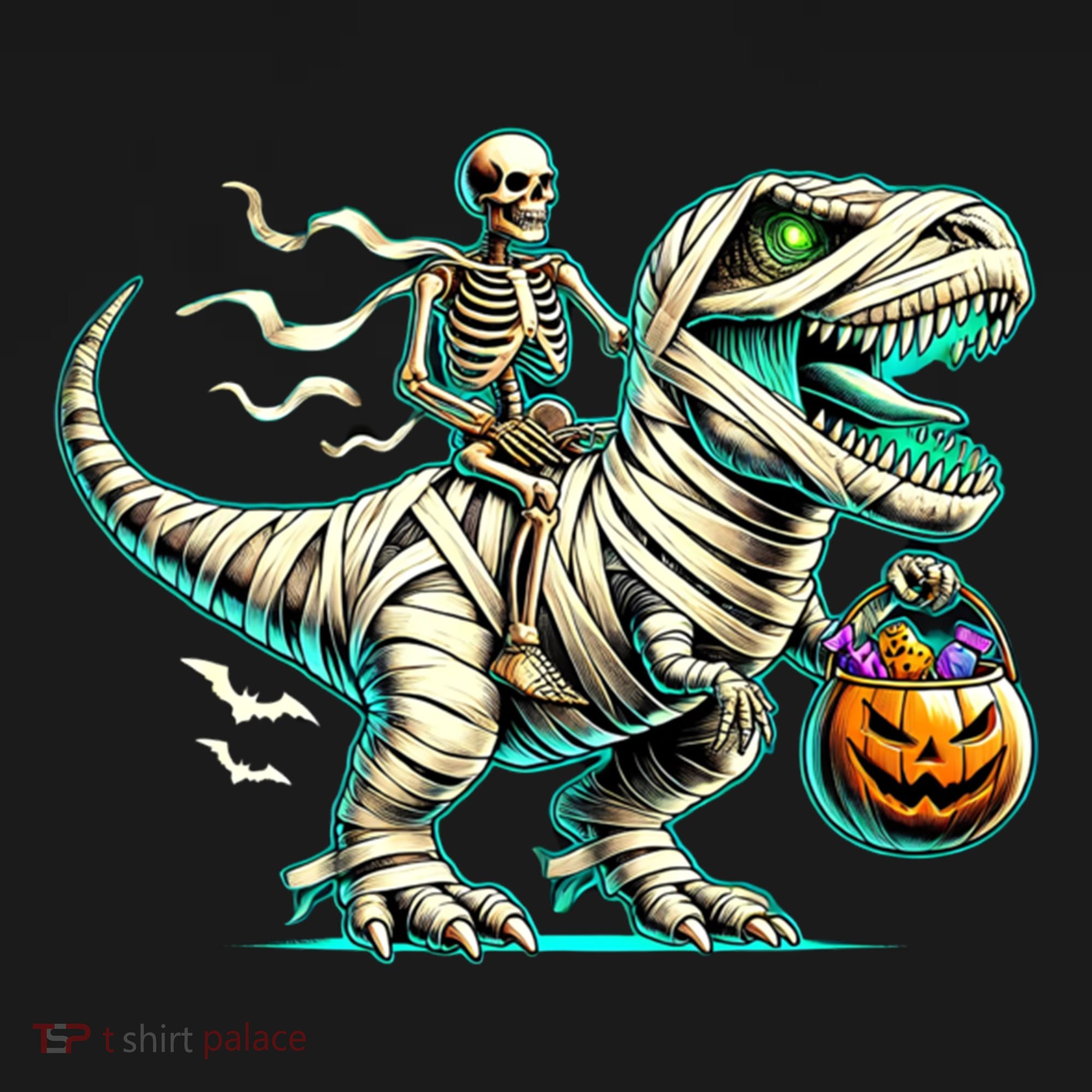 Skeleton Riding Mummy Dinosaur T Rex Halloween Funny Pumpkin Cute Gift Pajama Set