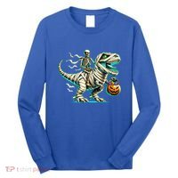 Skeleton Riding Mummy Dinosaur T Rex Halloween Funny Pumpkin Cute Gift Long Sleeve Shirt thumb 0