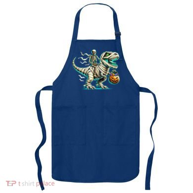Skeleton Riding Mummy Dinosaur T Rex Halloween Funny Pumpkin Cute Gift Apron