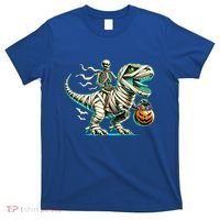 Skeleton Riding Mummy Dinosaur T Rex Halloween Funny Pumpkin Cute Gift T-Shirt thumb 0