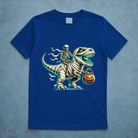 Skeleton Riding Mummy Dinosaur T Rex Halloween Funny Pumpkin Cute Gift T-Shirt thumb 5