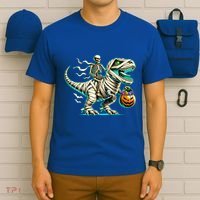 Skeleton Riding Mummy Dinosaur T Rex Halloween Funny Pumpkin Cute Gift T-Shirt thumb 6