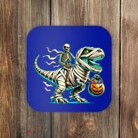 Skeleton Riding Mummy Dinosaur T Rex Halloween Funny Pumpkin Cute Gift Coaster thumb 0