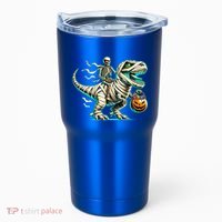 Skeleton Riding Mummy Dinosaur T Rex Halloween Funny Pumpkin Cute Gift Tumbler thumb 0
