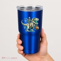 Skeleton Riding Mummy Dinosaur T Rex Halloween Funny Pumpkin Cute Gift Tumbler thumb 2