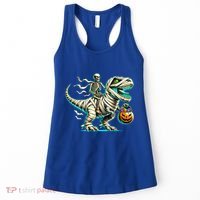 Skeleton Riding Mummy Dinosaur T Rex Halloween Funny Pumpkin Cute Gift Women's Tank Top thumb 0