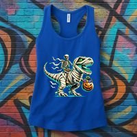 Skeleton Riding Mummy Dinosaur T Rex Halloween Funny Pumpkin Cute Gift Women's Tank Top thumb 3
