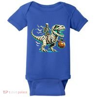 Skeleton Riding Mummy Dinosaur T Rex Halloween Funny Pumpkin Cute Gift Baby Bodysuit thumb 0