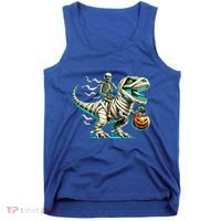 Skeleton Riding Mummy Dinosaur T Rex Halloween Funny Pumpkin Cute Gift Tank Top thumb 0