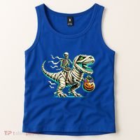 Skeleton Riding Mummy Dinosaur T Rex Halloween Funny Pumpkin Cute Gift Tank Top thumb 2