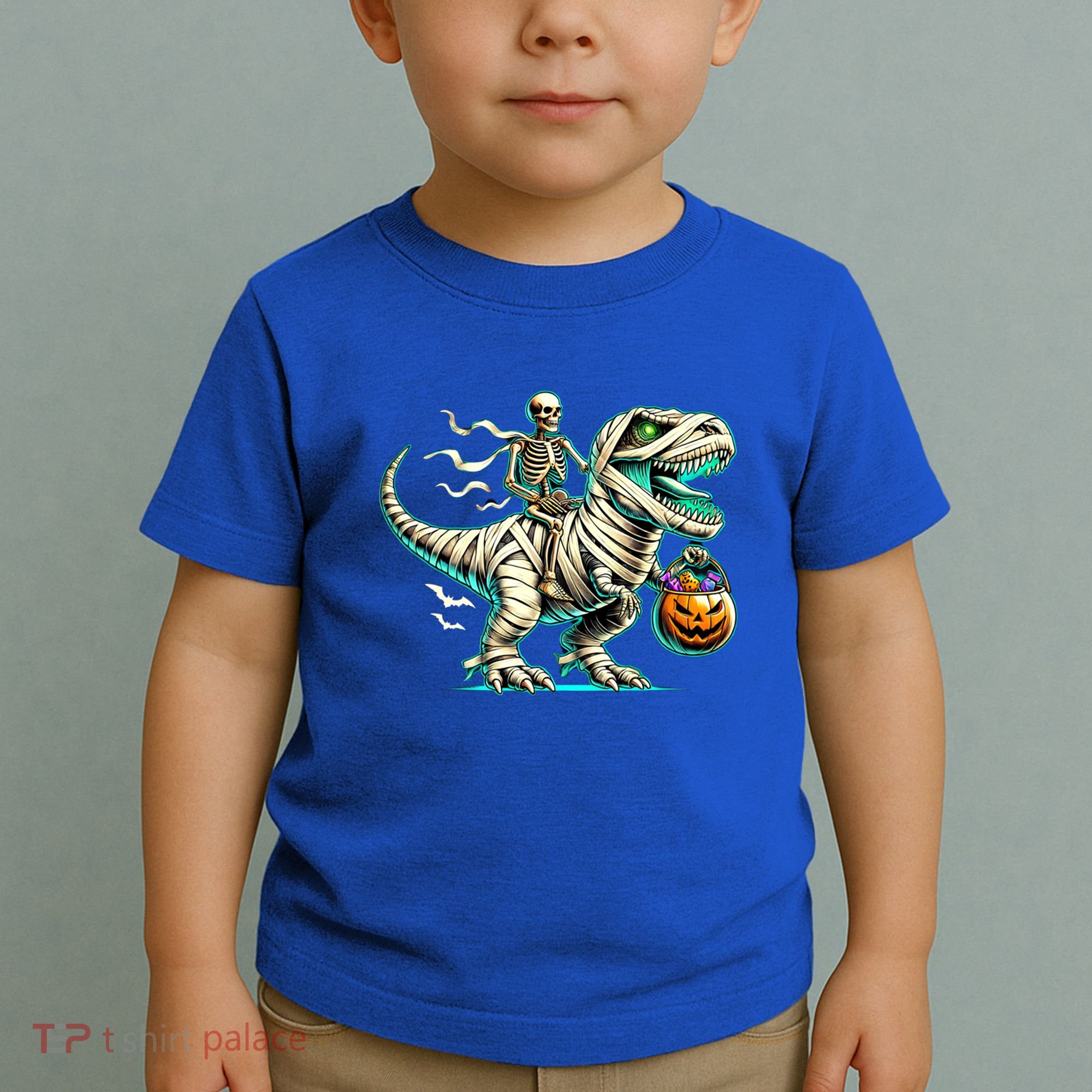 Skeleton Riding Mummy Dinosaur T Rex Halloween Funny Pumpkin Cute Gift Toddler T-Shirt